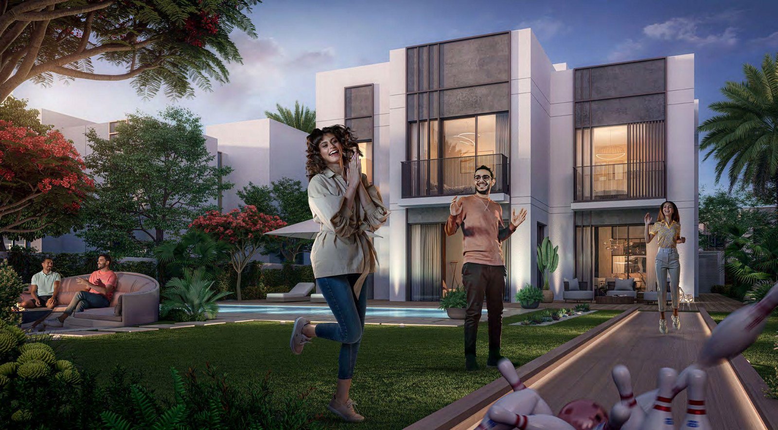 Architectural exterior view of the villas at Fay Alreeman II, Al Shamkha, Abu Dhabi